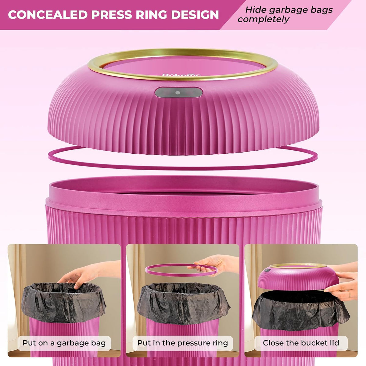 Pukomc Smart Sensor Wastebasket, Convenient and Hygienic Easy to Use, Technology Sensor Waterproof