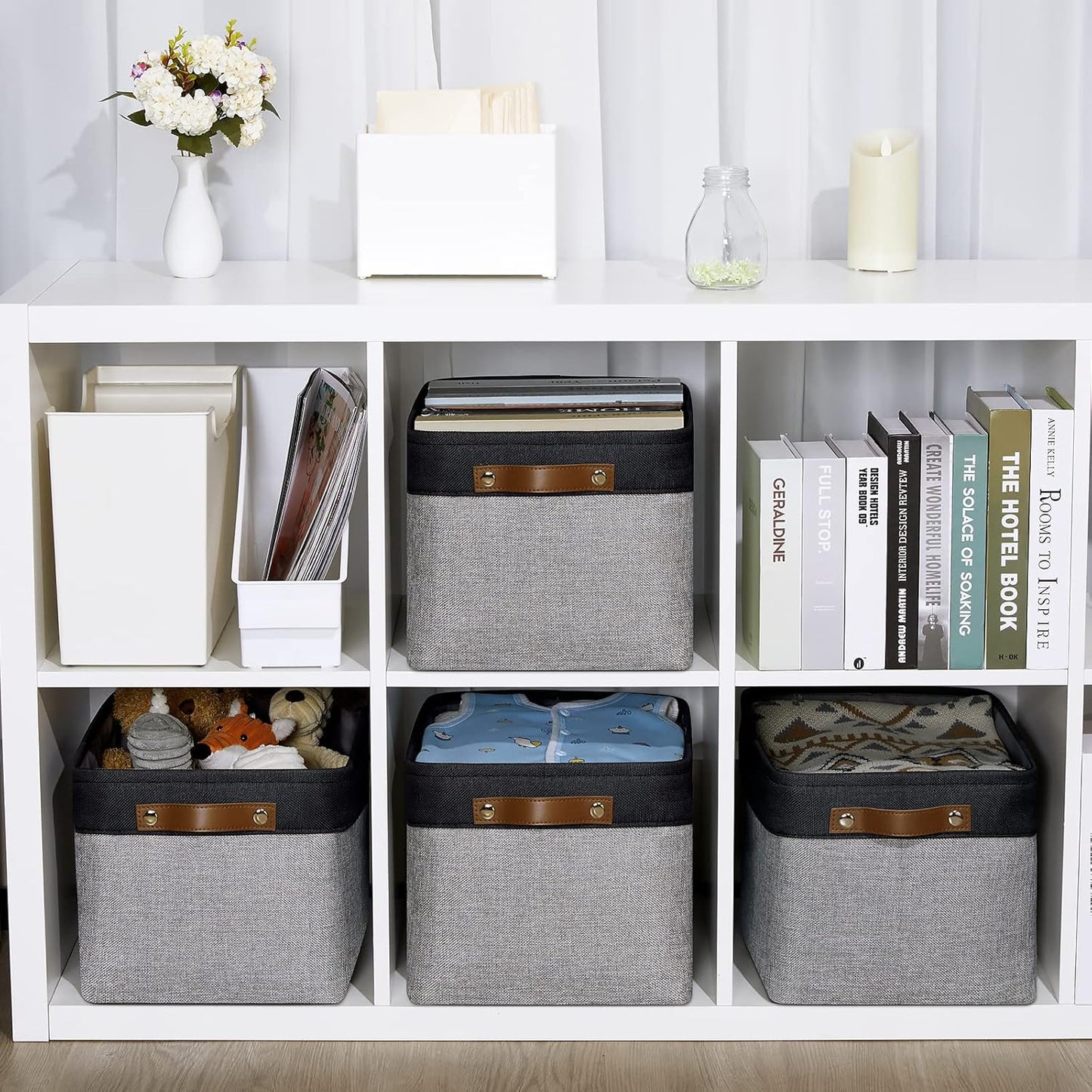 DULLEMELO Canvas Storage Bin with Handles, Fabric Bins for Shelves, Bedroom, Office,Nursery,Fabric