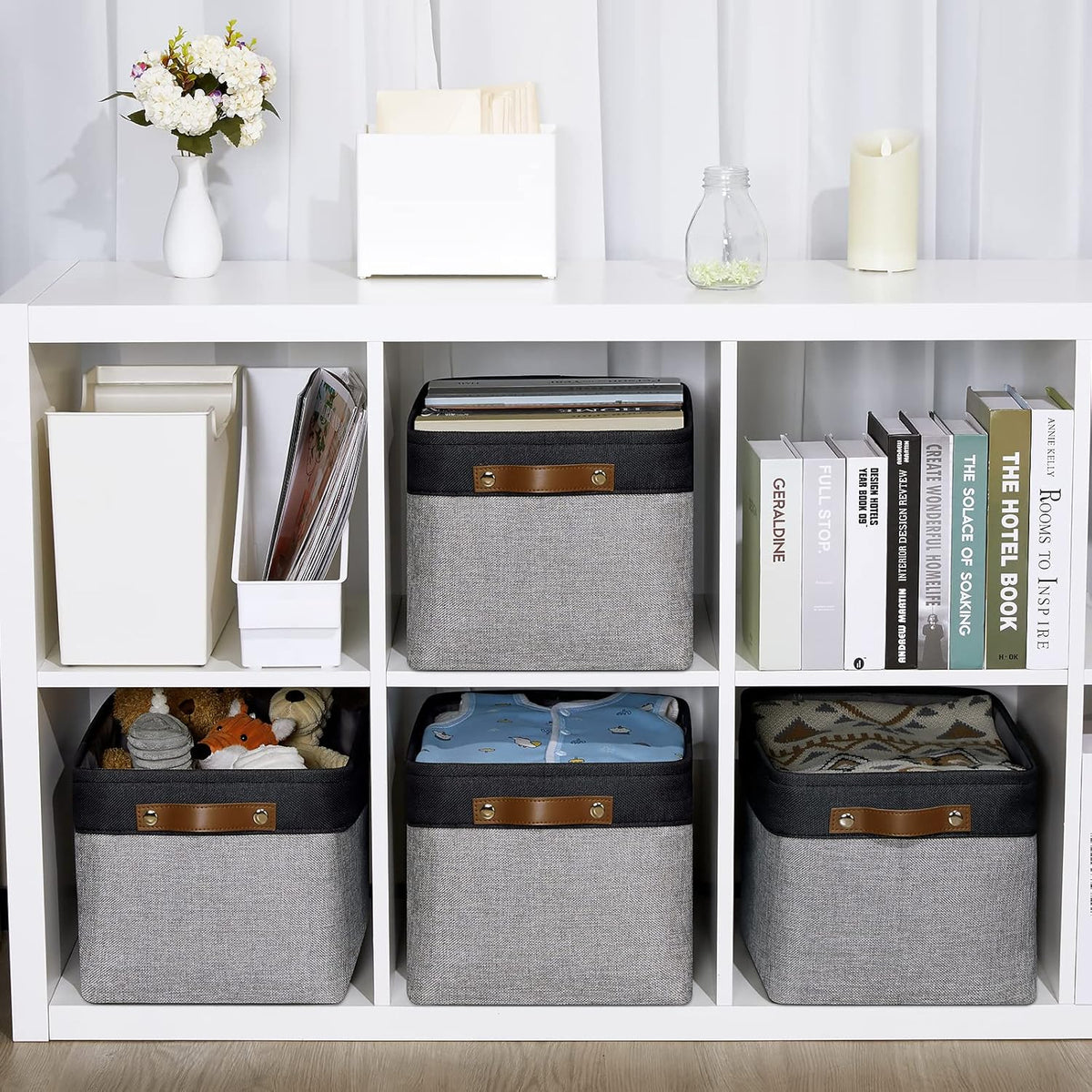 DULLEMELO Canvas Storage Bin with Handles, Fabric Bins for Shelves, Bedroom, Office,Nursery,Fabric