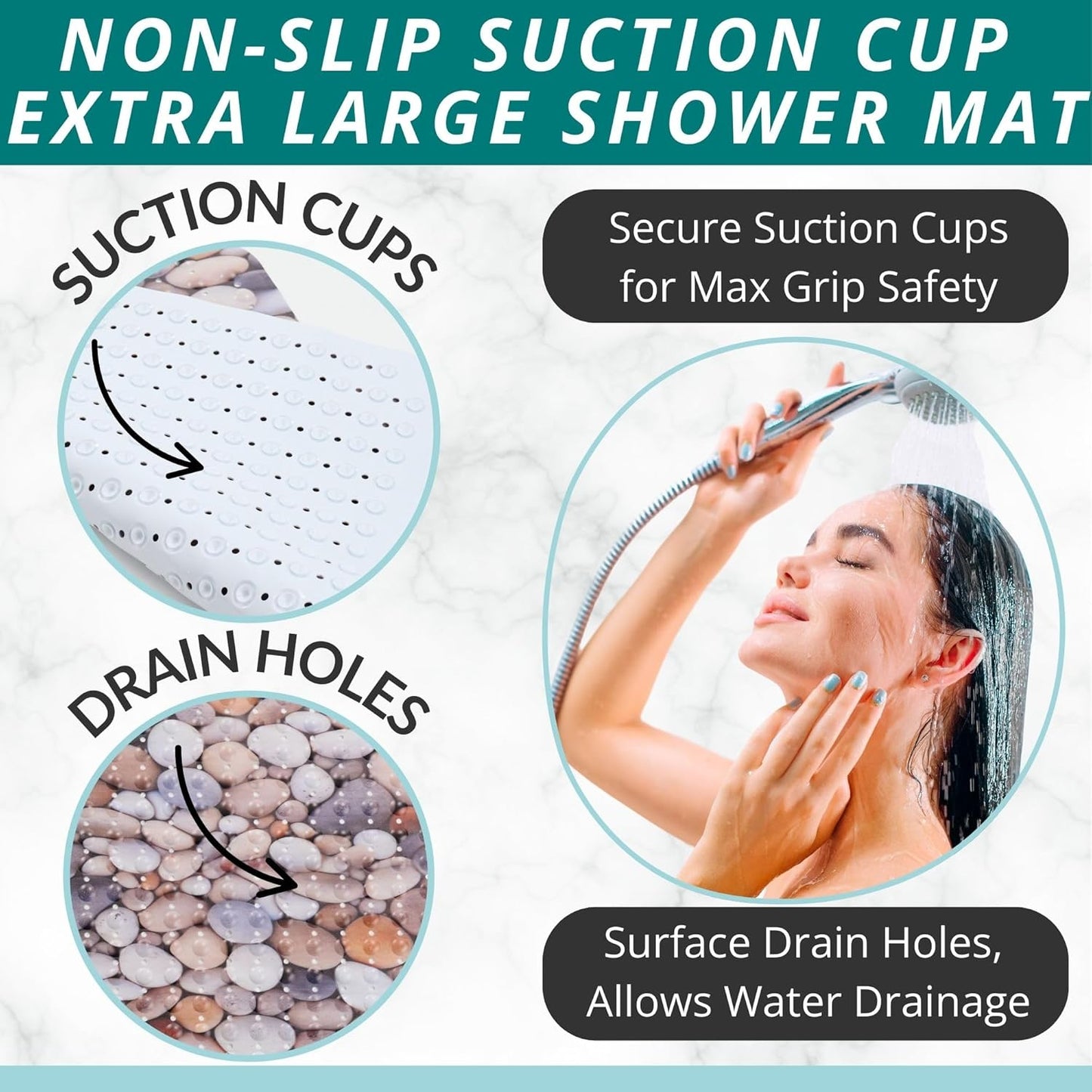 ENKOSI Extra Large Square Non Slip Shower Mat - 31 x 31-inch XL Bathroom Shower Mat - Square Shower