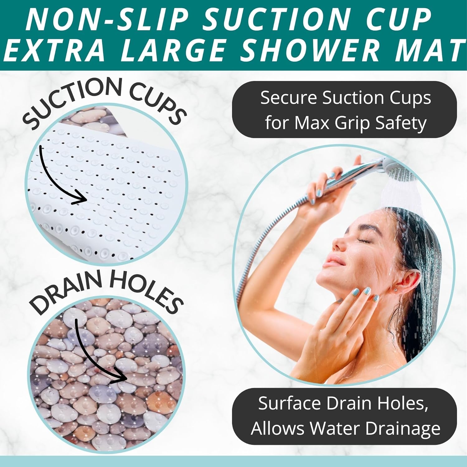 ENKOSI Extra Large Square Non Slip Shower Mat - 31 x 31-inch XL Bathroom Shower Mat - Square Shower