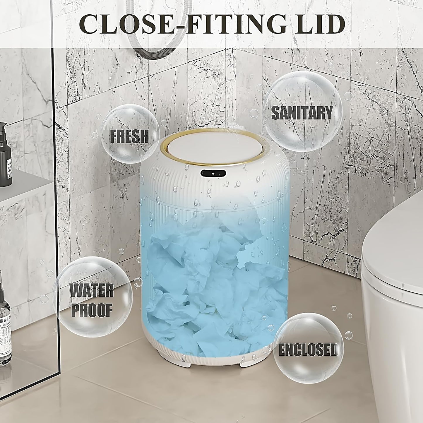 Automatic Motion Sensor Bathroom Trash Can with Lid, 3 Gallon Touchless Trash Bin, Smart Plastic