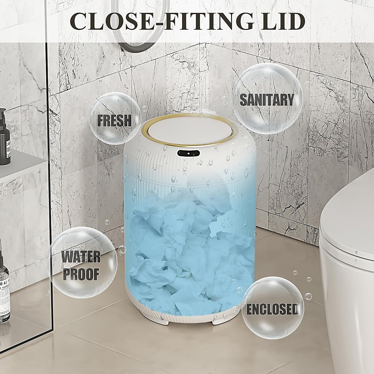 Automatic Motion Sensor Bathroom Trash Can with Lid, 3 Gallon Touchless Trash Bin, Smart Plastic