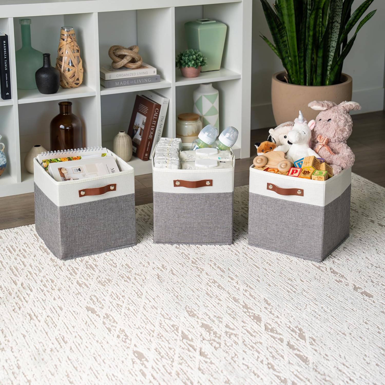 OrganiHaus 11x11 Fabric Cubes Storage Bins Set of 4, Foldable Collapsible Fabric Storage Bins for