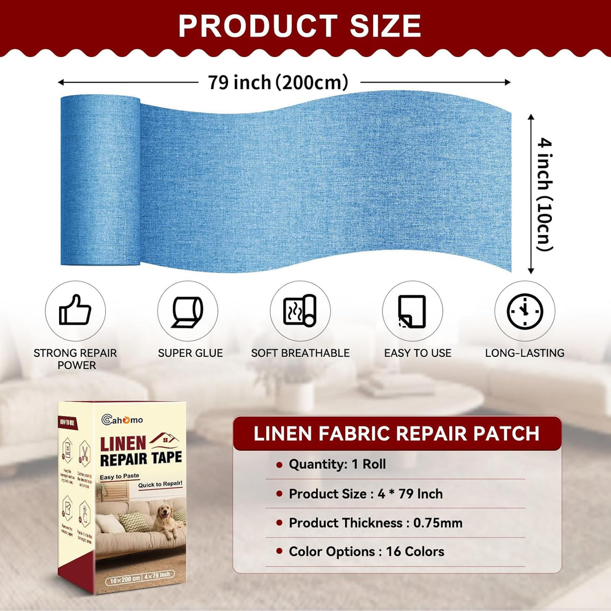 Linen Repair Tape 4x79 inch, Self Adhesive Fabric Patches, Linen Patch Tape Kit, Fabric Repair Tape