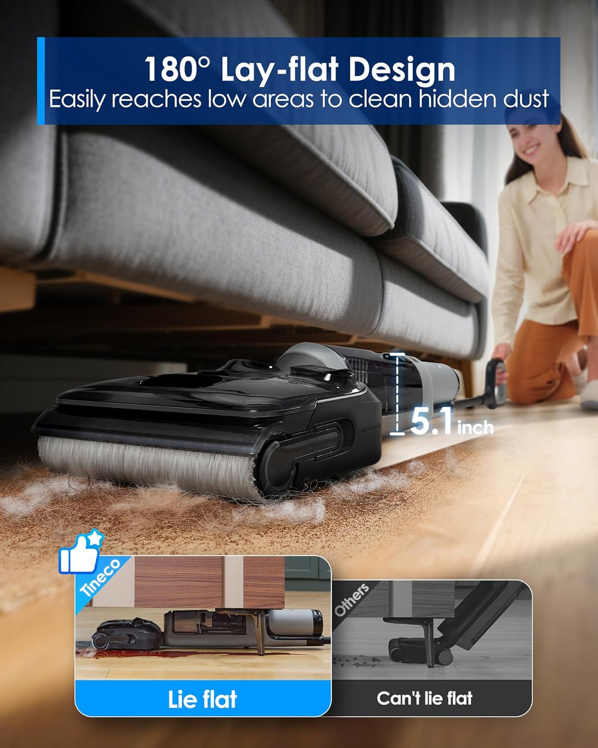 Tineco Floor ONE i5 Stretch Wet Dry Vacuum Cleaner, Vacuum & Mop in One Step, 20kpa Powerful