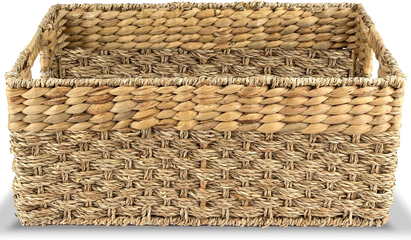 Large Wicker Storage Basket with handles, Natural, Woven, Seagrass and Hyacinth Organizing Baskets