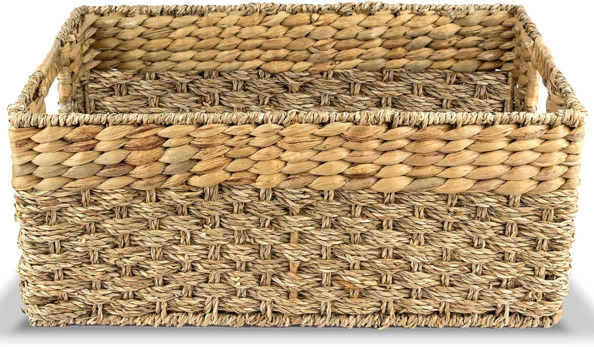 Large Wicker Storage Basket with handles, Natural, Woven, Seagrass and Hyacinth Organizing Baskets