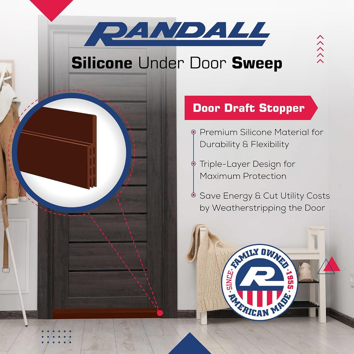 Adhesive Backed Door Draft Stopper – Silicone Under Door Sweep for Interior & Exterior Doors, Noise