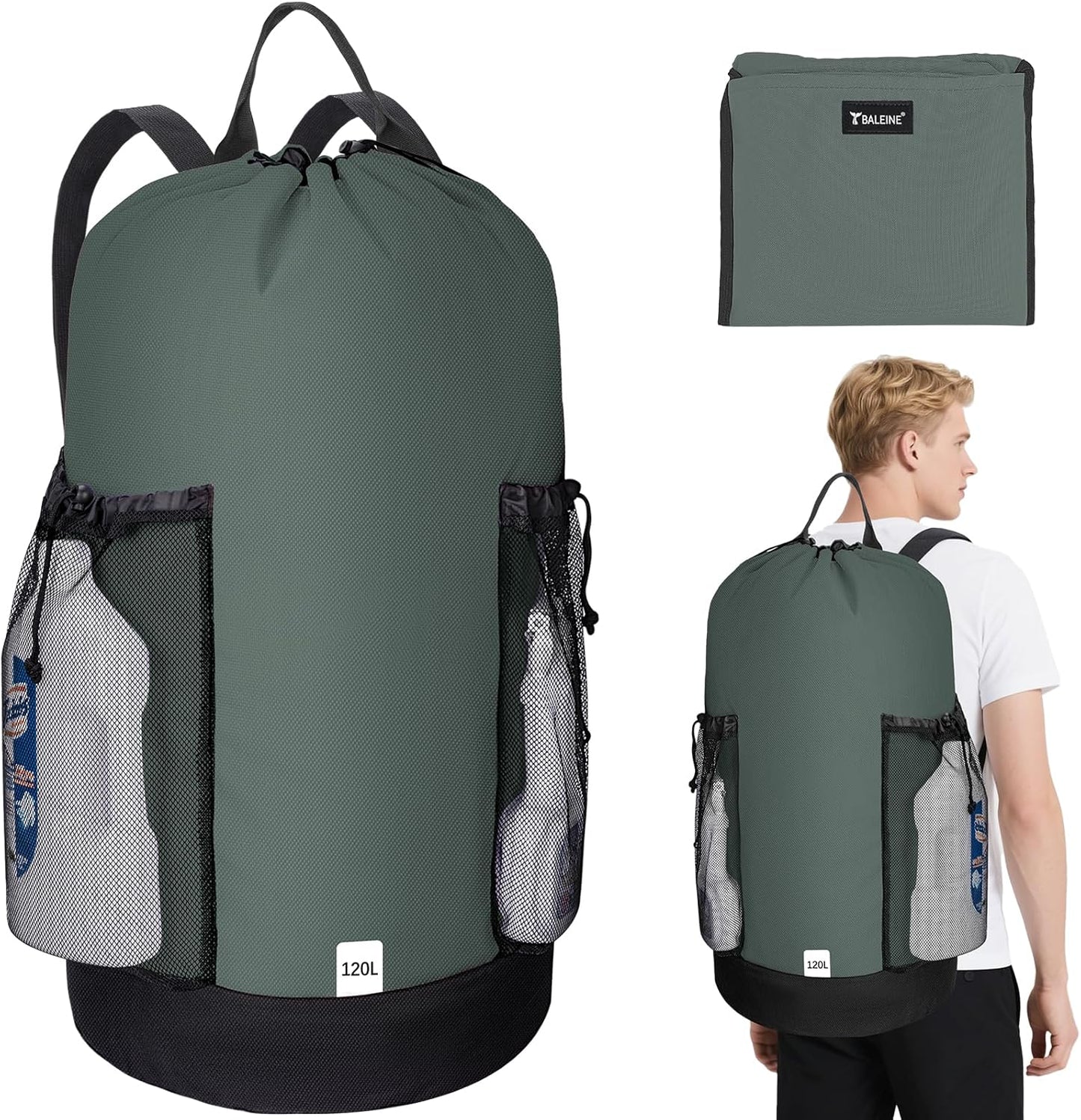 BALEINE 120L Laundry Bag Backpack, 900D Oxford Fabric Large Travel Laundry Bags with Shoulder