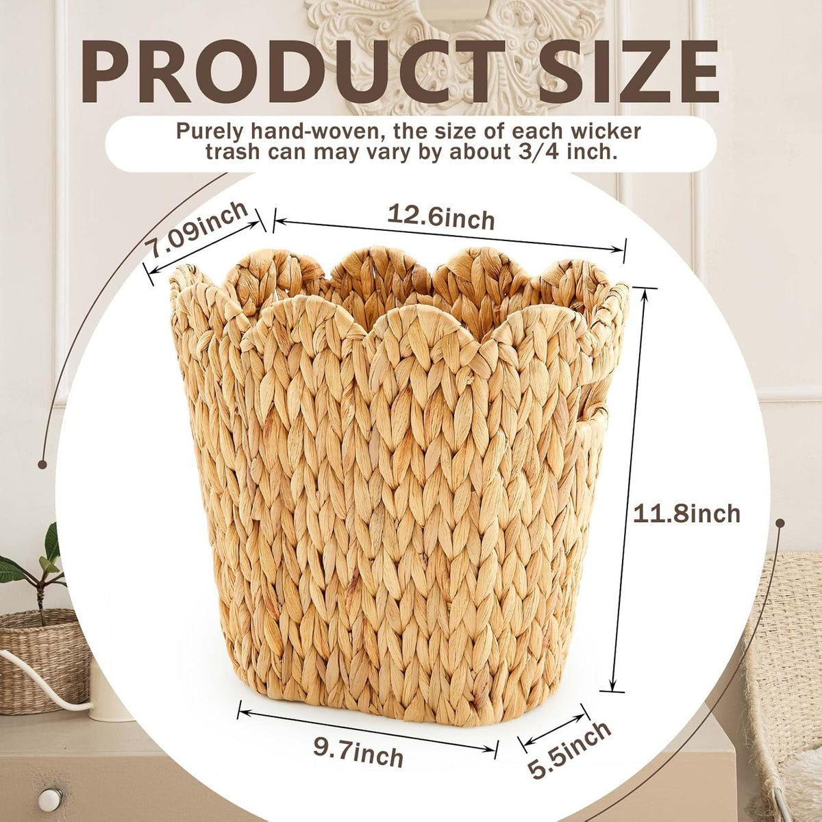2 Pcs Wicker Trash Can with 50 Small Trash Bag Wicker Waste Woven Basket with Handles Clear Multi