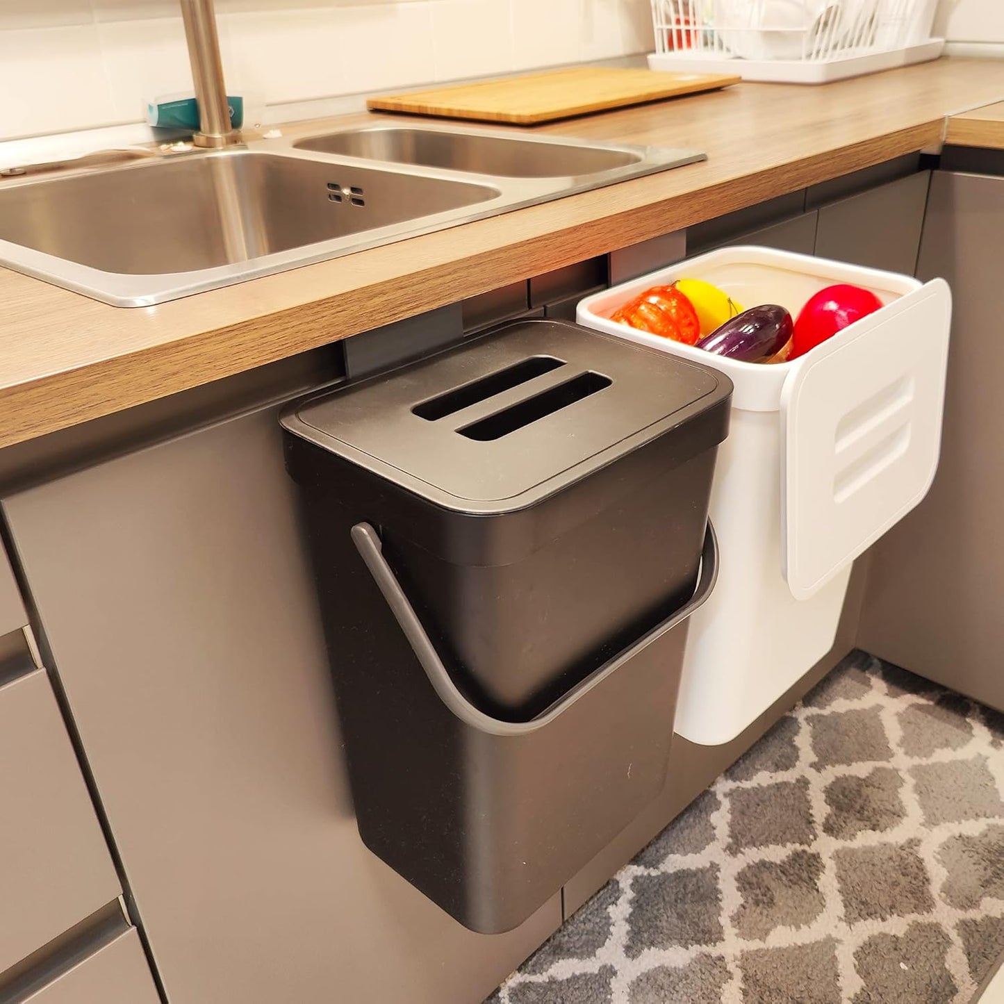 stonespace Under Sink Trash Can，Kitchen Compost Bin, Diaper Pail, 3.2 Gallon/12L Hanging Garbage