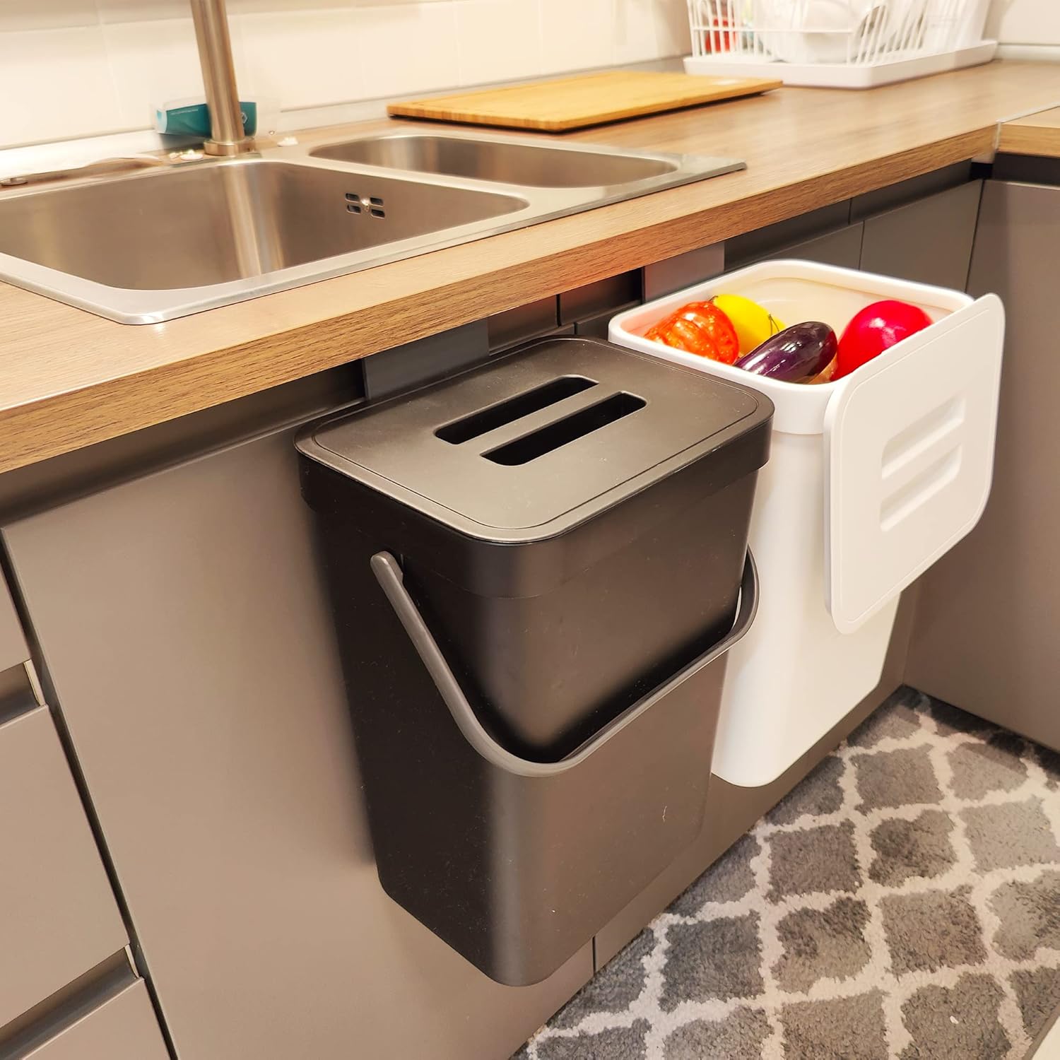 stonespace Under Sink Trash Can，Kitchen Compost Bin, Diaper Pail, 3.2 Gallon/12L Hanging Garbage