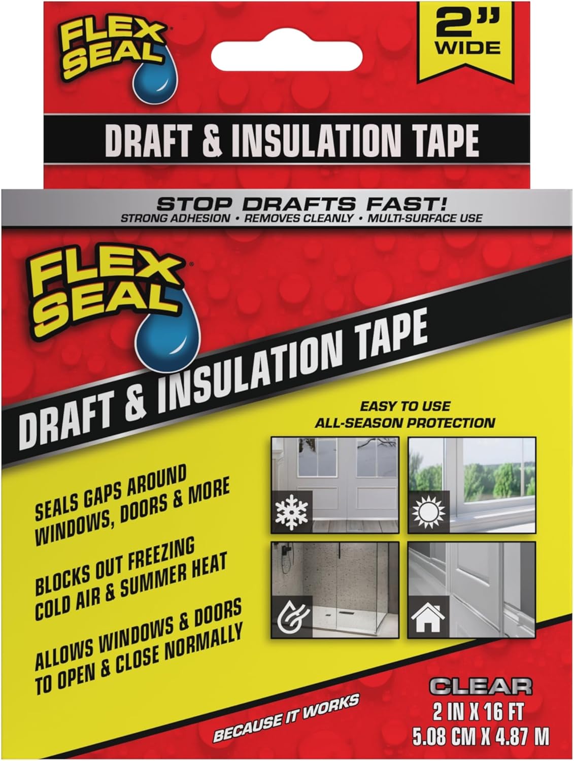 Flex Seal Draft and Insulation Sealing Tape, Flexible, Rubberized, Weatherproof Strip for Windows