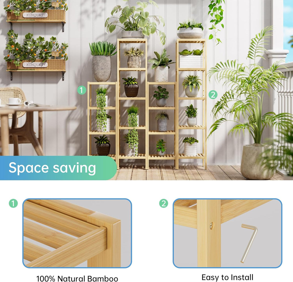 SMIBUY Bathroom Storage Shelf, 4-Tier Bamboo Rack Organizer, Multifunctional Shelving Unit for