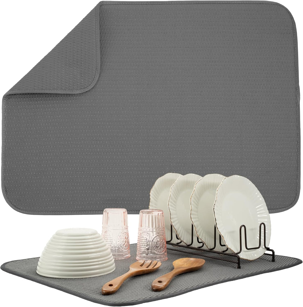 S&T INC. Dish Drying Mat XL, 18” x 24”, Absorbent Microfiber Kitchen Counter Mat, Drying Pad for
