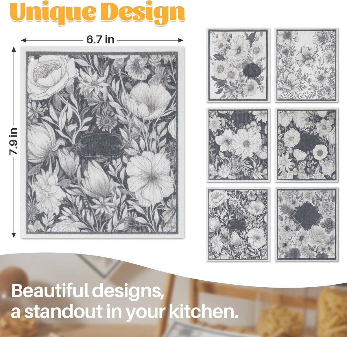 JOYMOOP 12 Pack Decorate Cleaning Cloth (Black White of Decorative Series), Reusable Absorbent Dish