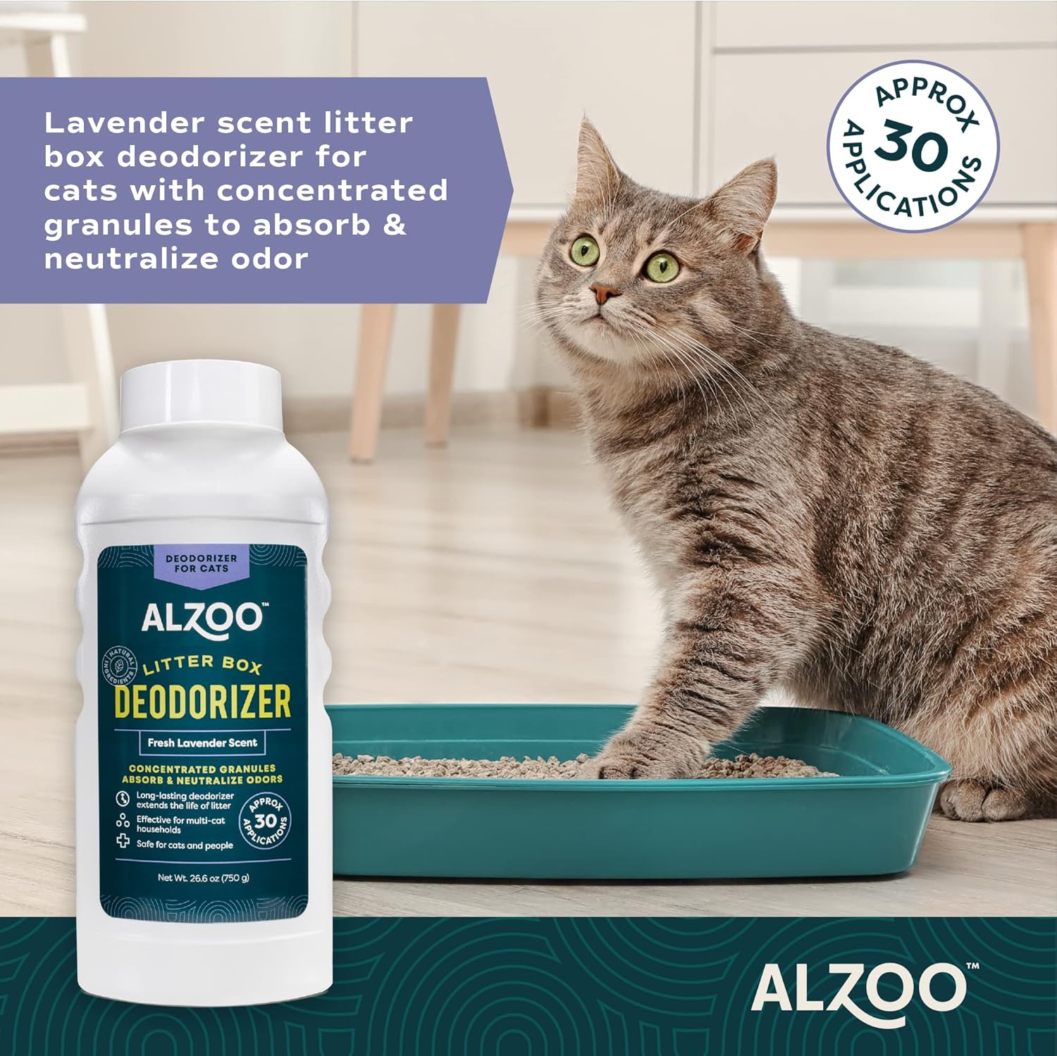 ALZOO Cat Litter Deodorizer, Concentrated Granules Absorb & Help Neutralize Odors, 100% Plant-Based
