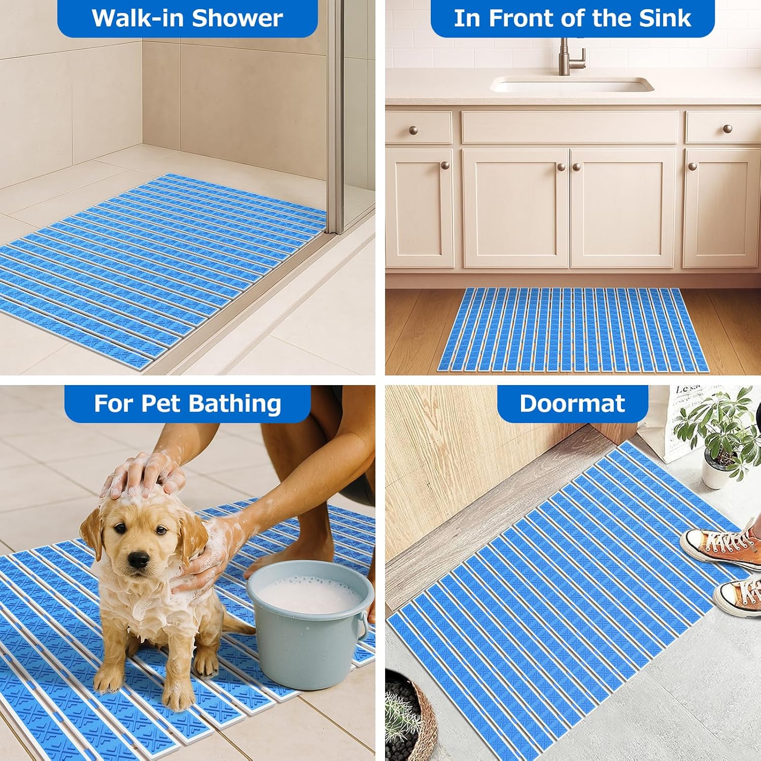 Matace Non Slip Rubber Bathtub & Shower Mat with Suction Cups, Thick Textured Surface, Fast Drain