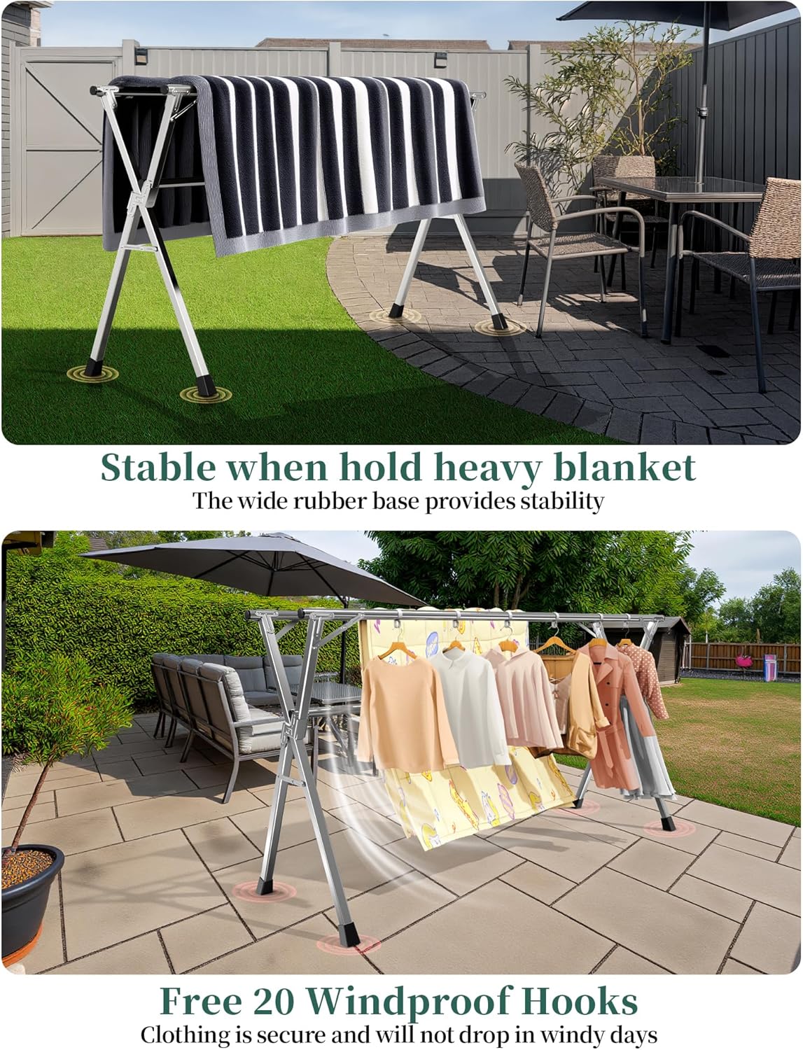 79 Inches Heavy - Duty Stainless Steel Folding Clothes Drying Rack - Indoor/Outdoor Use, Anti-Rust