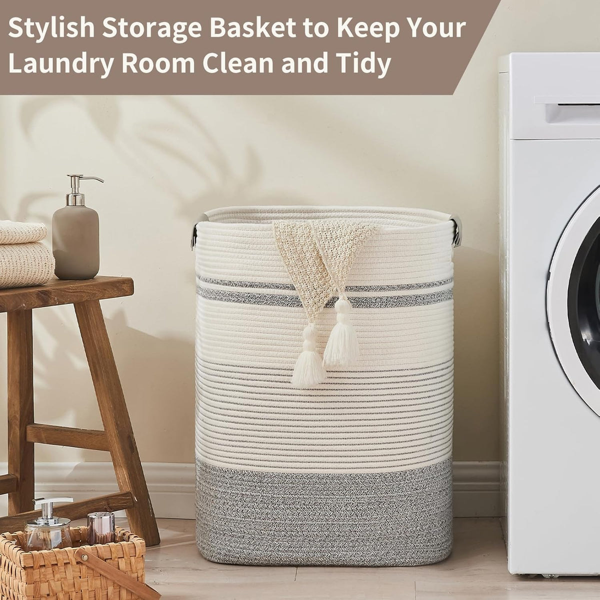 Laundry Basket with Handles - Blanket Basket & Hampers for Bedroom Aesthetic, Laundry Hamper &