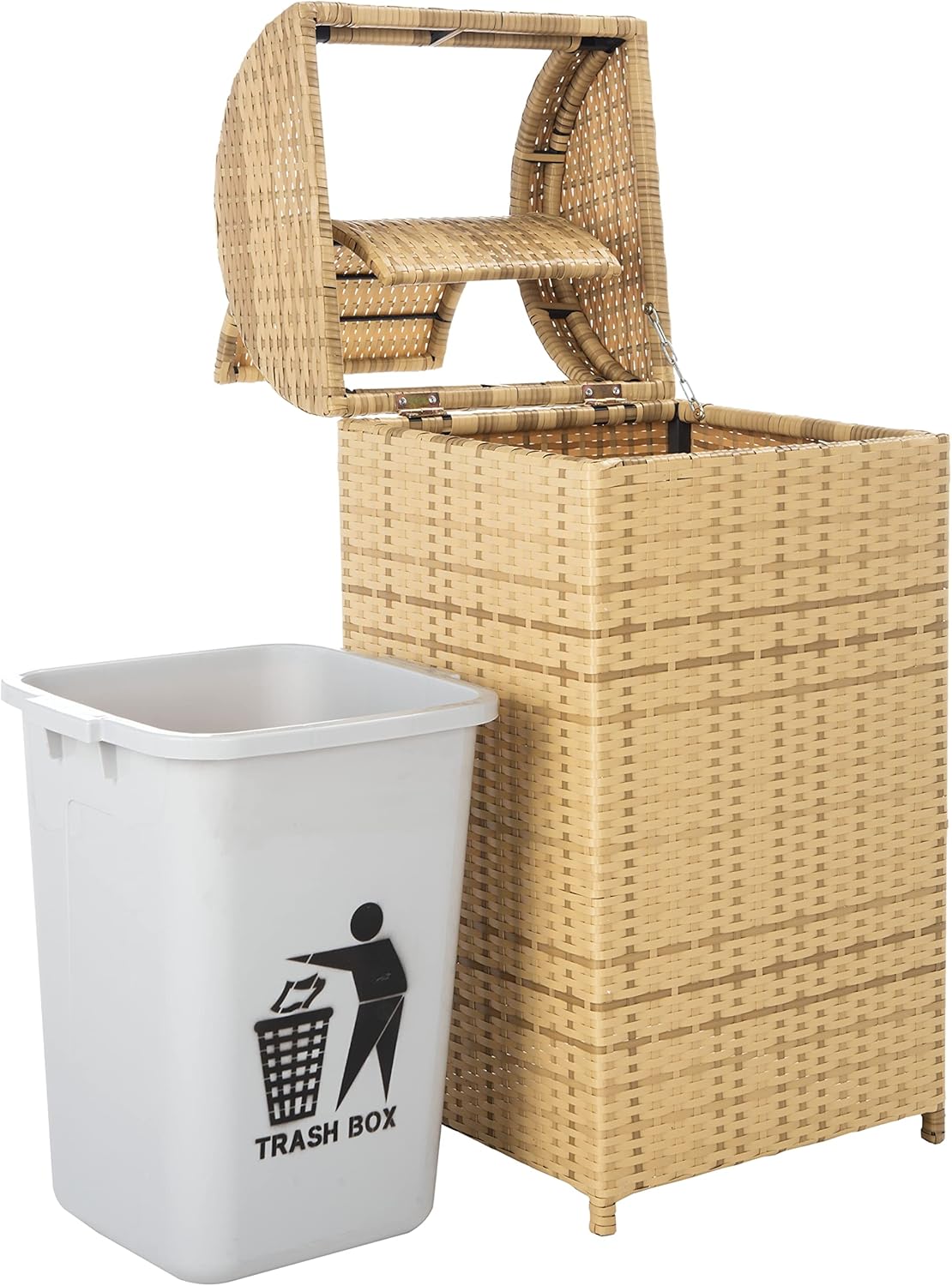 SAFAVIEH Outdoor Collection Mazeli Natural Woven Swing Top Dome Lid Trash Bin (Fully Assembled)