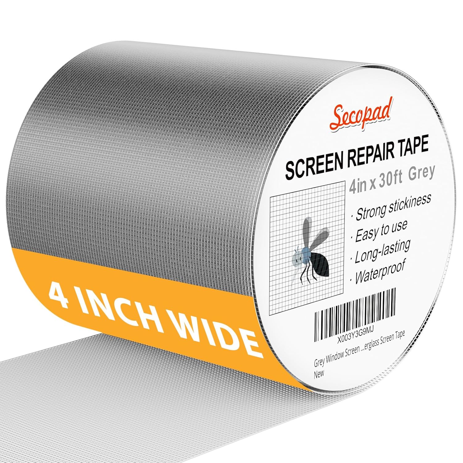 Grey Window Screen Repair Kit, 4 in X 30 FT (360IN) Screen Repair Tape for Windows or Doors, Strong
