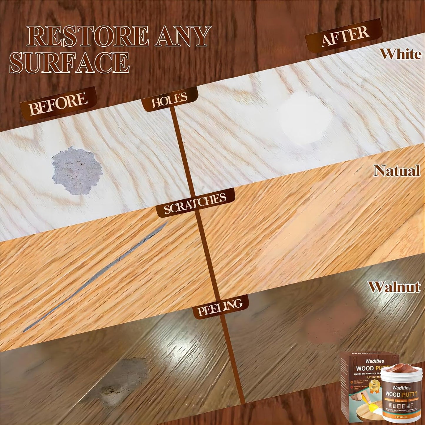 Walnut Wood Filler, Walnut Wood Putty, Paintable Stainable Wood Repair Putty, 9.87 Ounce Wood