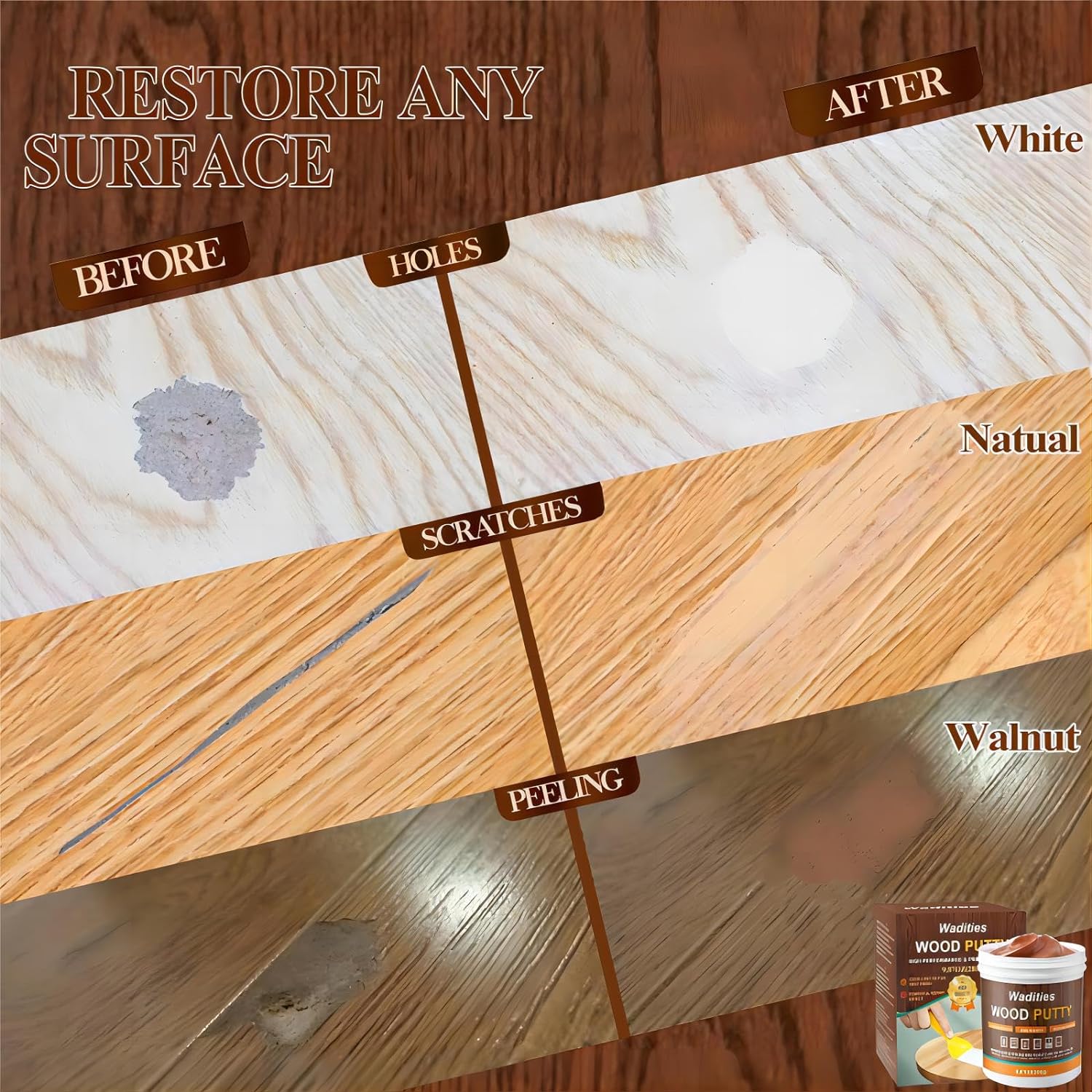 Walnut Wood Filler, Walnut Wood Putty, Paintable Stainable Wood Repair Putty, 9.87 Ounce Wood