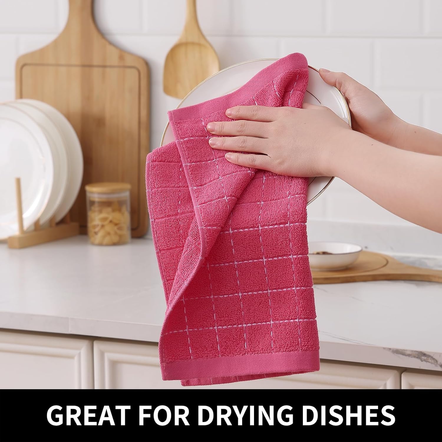 Homaxy 100% Cotton Terry Kitchen Dish Cloths, Ultra Soft and Absorbent Dish Towels for Kitchen