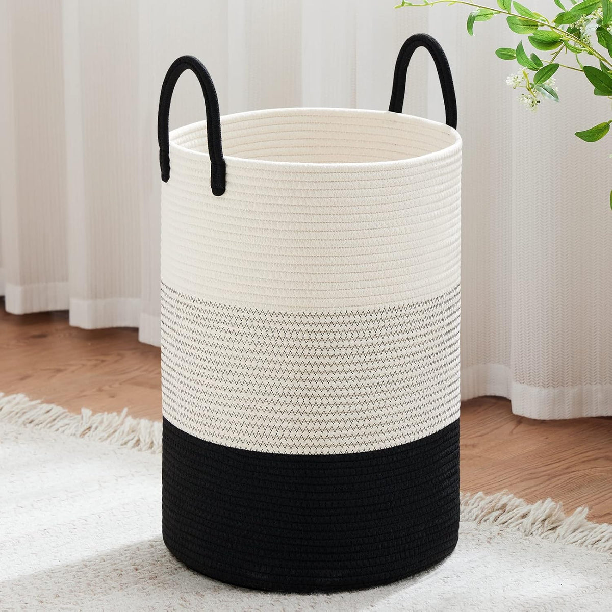 VIPOSCO Large Laundry Hamper, Tall Woven Rope Storage Basket for Blanket, Toys, Dirty Clothes in