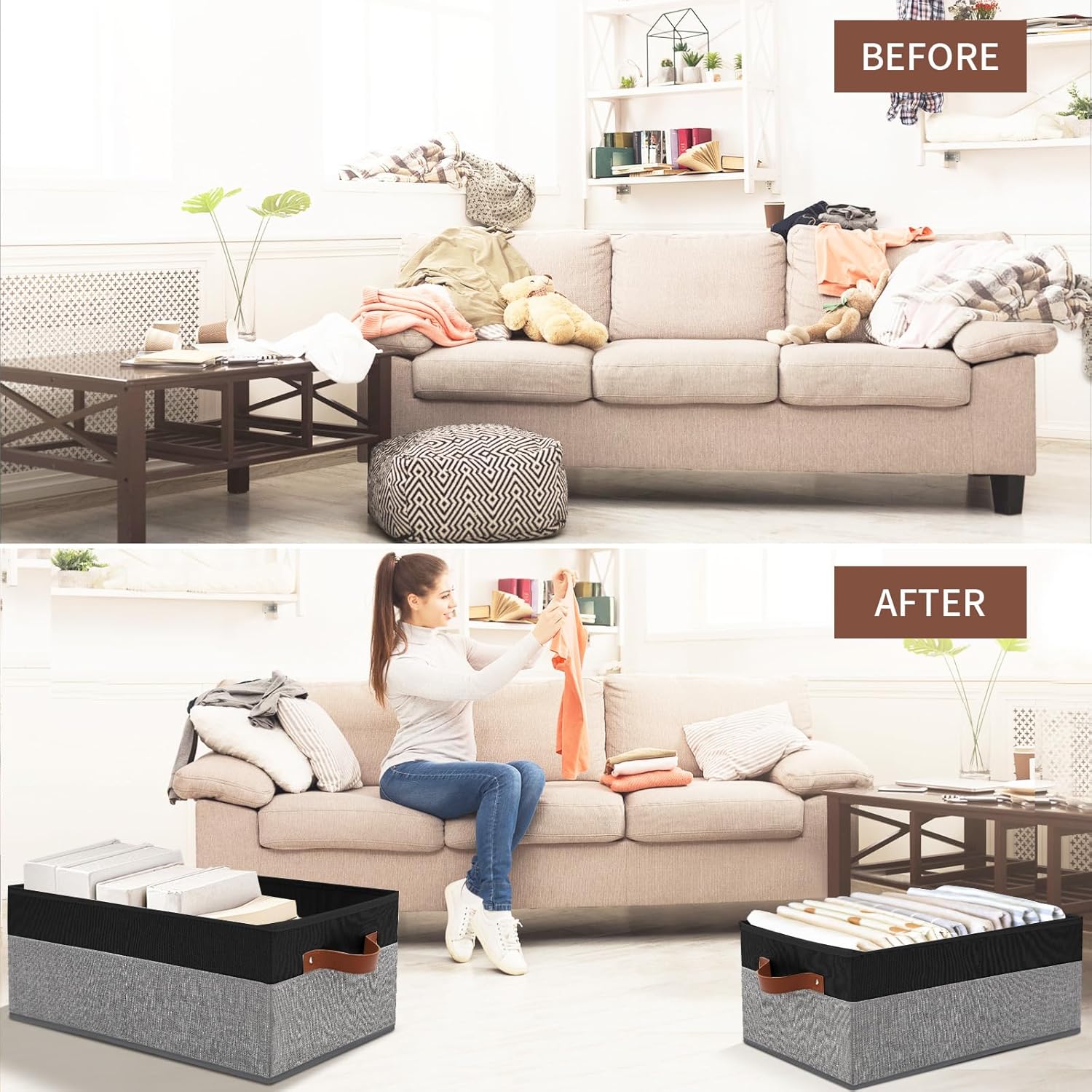 3 Pack Large Capacity Storage Bins Closet Organizer for Shelves, Fabric Closet Storage Baskets