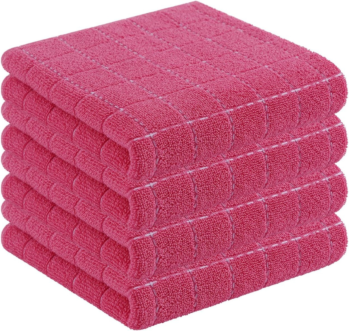 Homaxy 100% Cotton Terry Kitchen Towels(Rose Red, 13 x 28 inches), Checkered Designed, Soft and