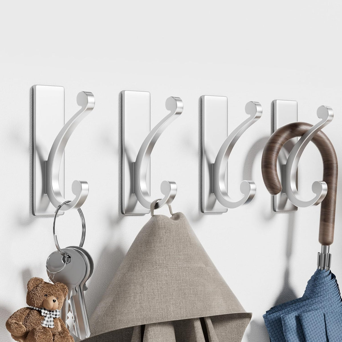 8-Pack Adhesive Wall Hook for Towel/Coat - Extra Sticky 10LB Stainless, Stick on Hanger for Bath or