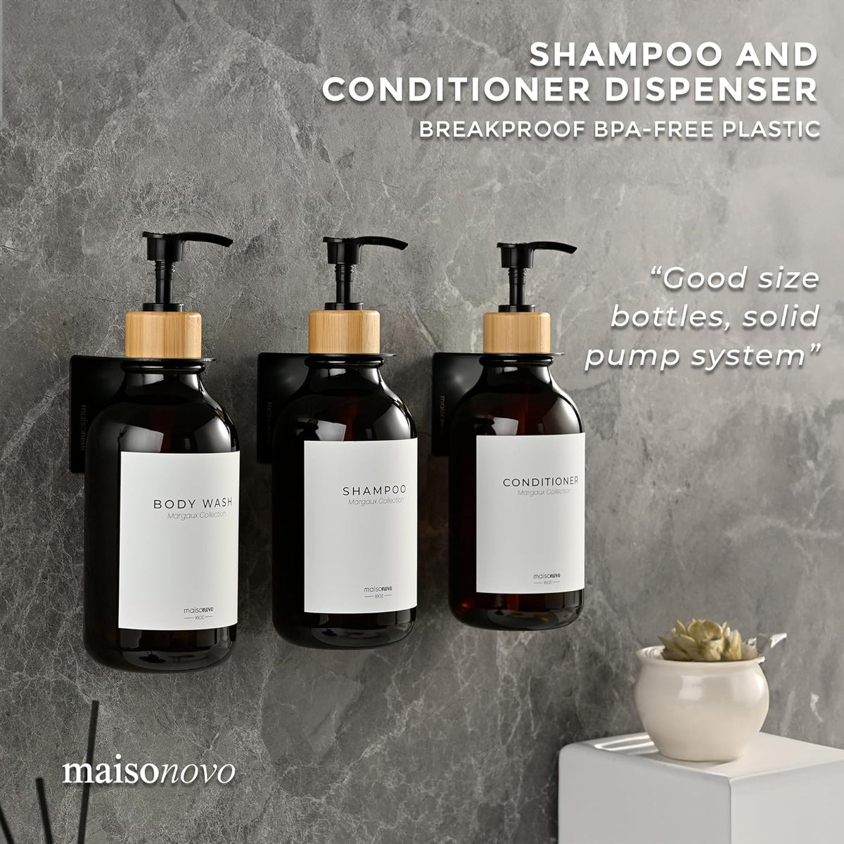 MaisoNovo Shampoo and Conditioner Dispenser - Shower Soap Dispenser Wall Mounted - 16.9 fl oz Set