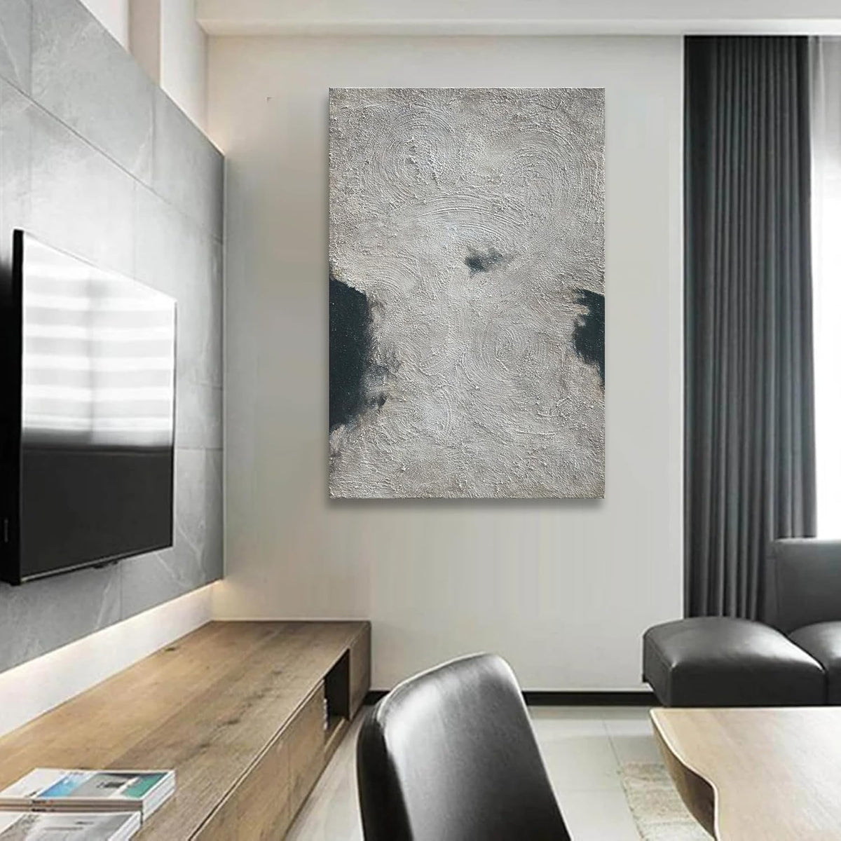 NANKAI Minimalist Art Hand Painted Black and Gray Abstract Oil Painting Canvas Wall Art 36x24 Inch