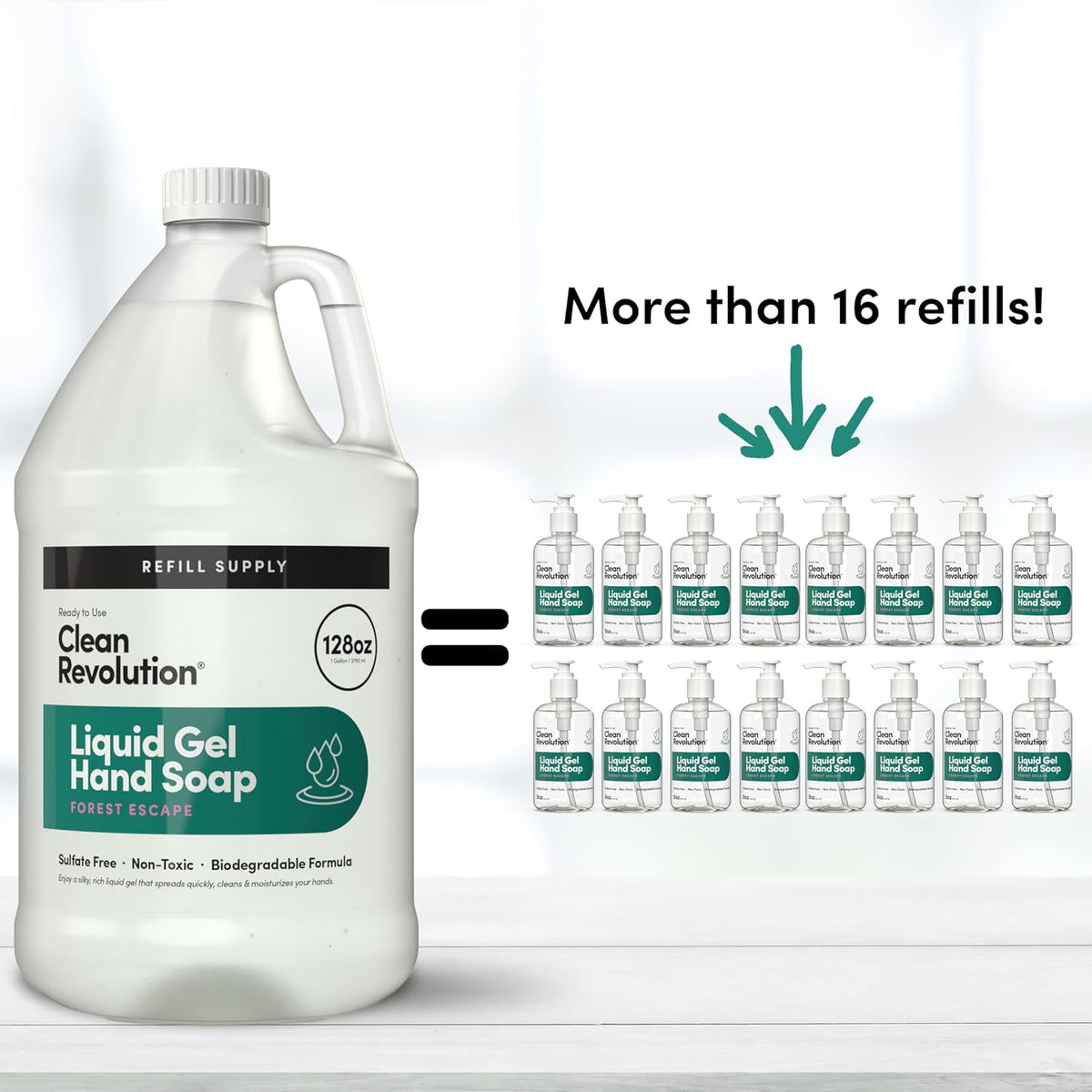 Clean Revolution Liquid Gel Hand Soap, Silky Rich Liquid, Quick Lather, Fast Rinsing, Contains Real