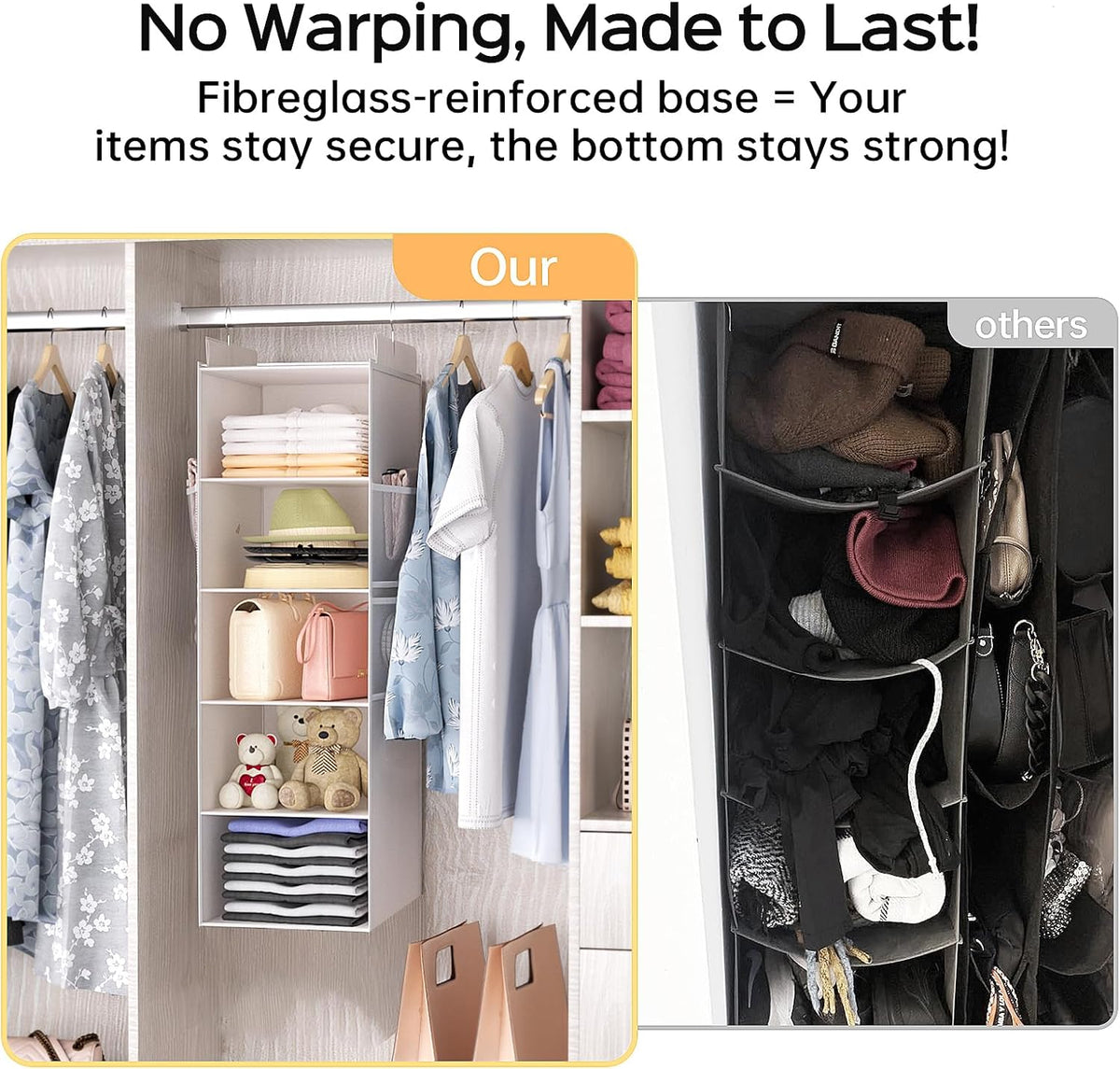 Extra Deep Hanging Closet Organizer with Shelves and Oversized Mesh Pockets, Heavy-Duty Structure