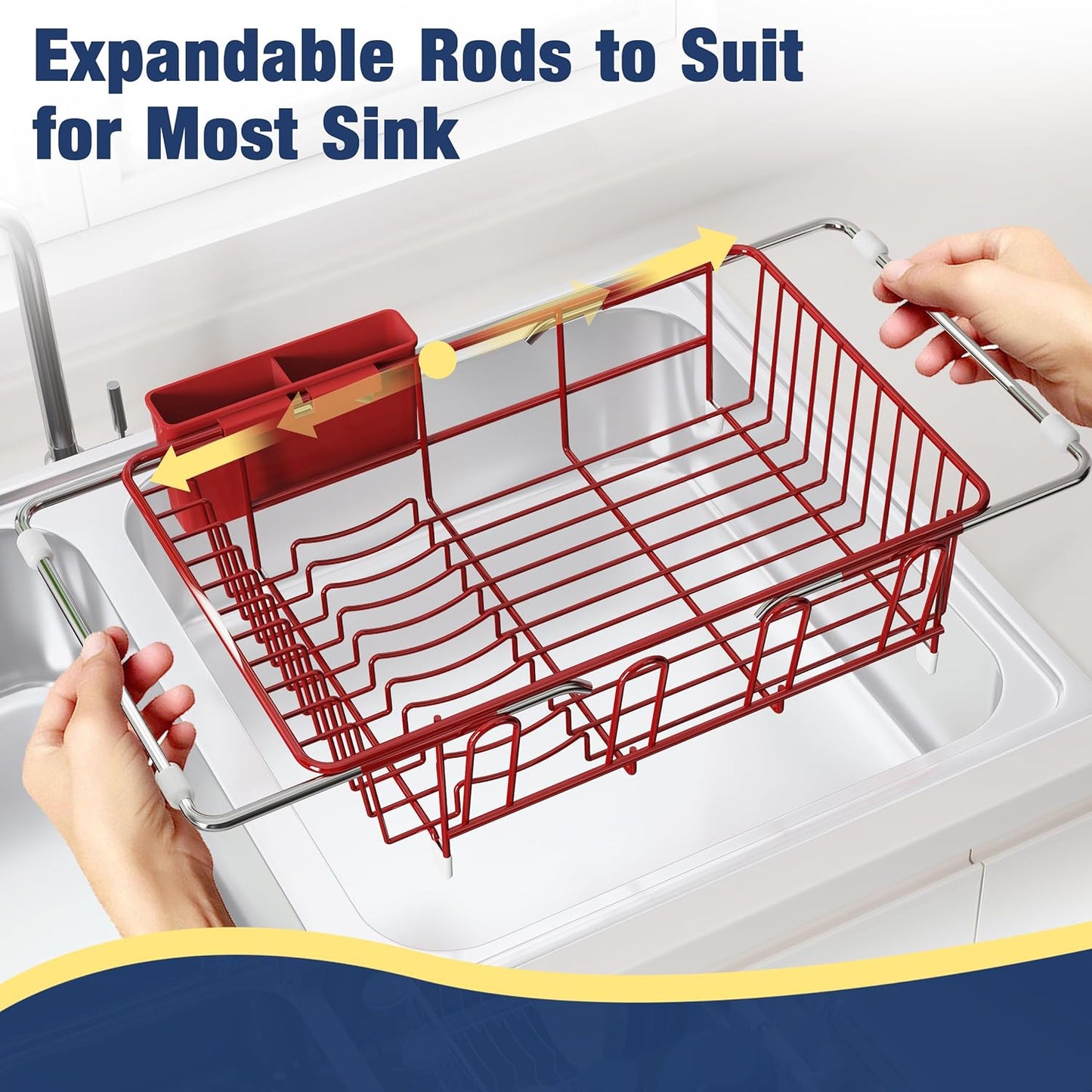 JASIWAY Dish Drying Rack in Sink, Red Dish Dryer Racks Over Sink, Dishes Drainers for Kitchen Sink