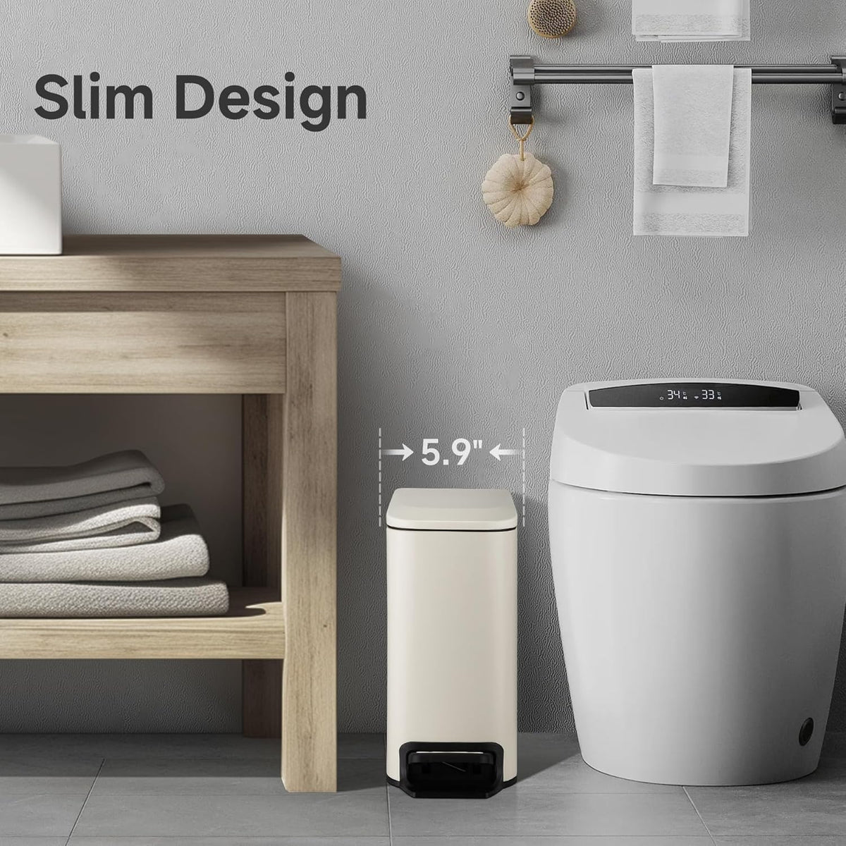 TIPGO Slim Bathroom Trash Can with Lid Soft Close, 6 Liter / 1.6 Gallon Stainless Steel Garbage