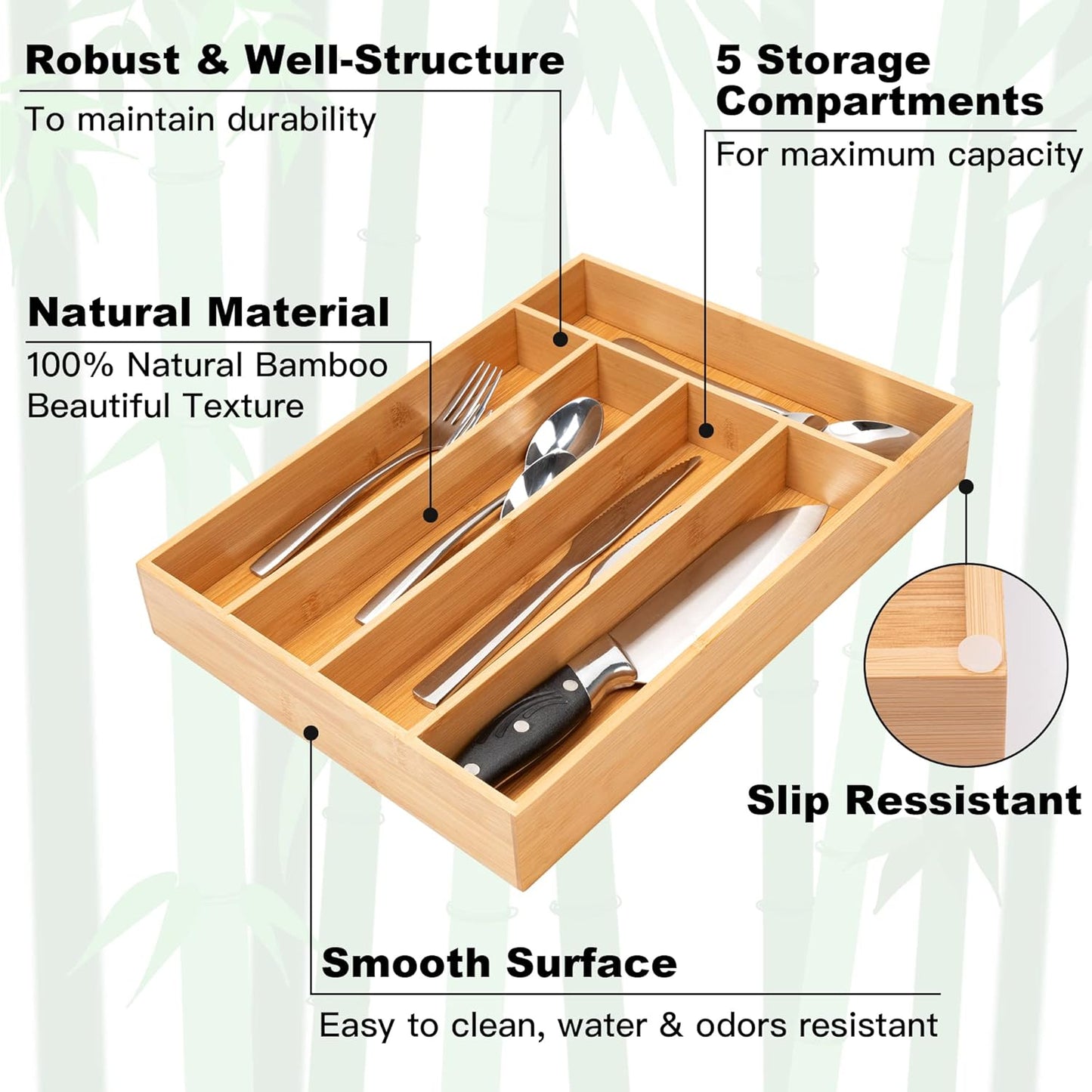 Silverware Organizer Kitchen Drawer Organizer Utensil Organizer Bamboo Silverware Holder Cutlery