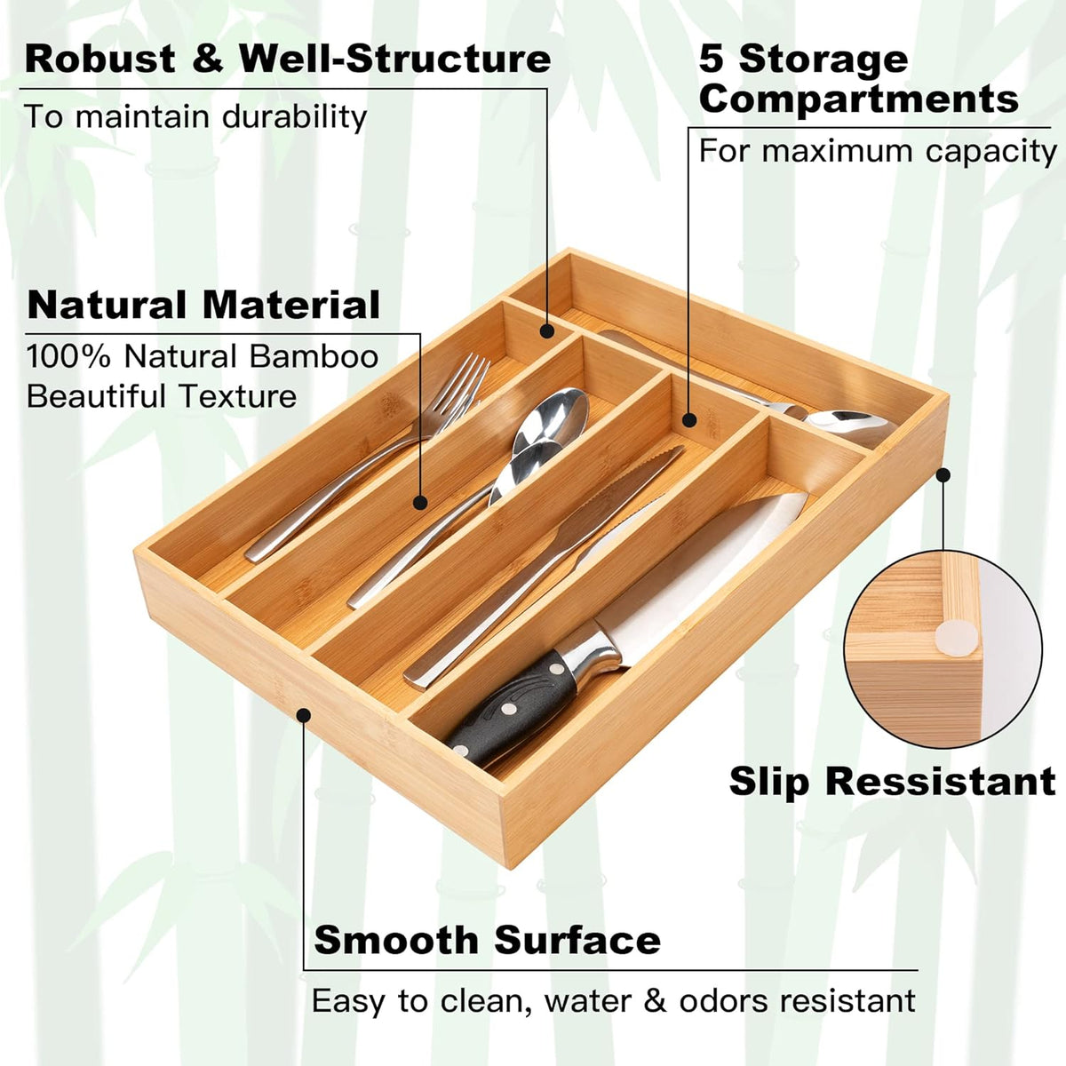 Silverware Organizer Bamboo Kitchen Drawer Organizer Utensil Organizer Silverware Holder Cutlery