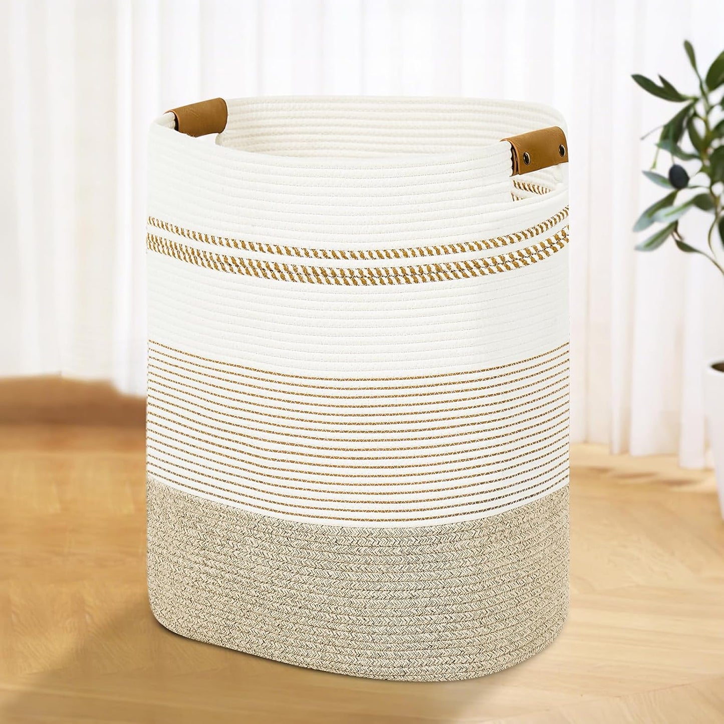 Laundry Basket with Handles - Blanket Basket & Hampers for Bedroom Aesthetic, Laundry Hamper &