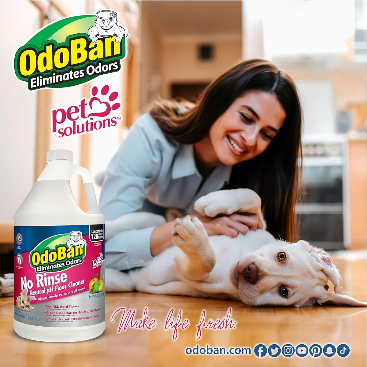 OdoBan Pet Solutions No Rinse Neutral pH Floor Cleaner Concentrate, Made in the USA, Splash O'