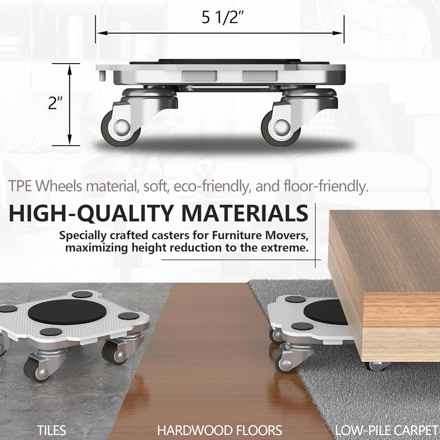 ONEON Furniture Mover Pro - 4Pack Enhanced Dollies with Custom TPE Wheels - Effortless Heavy
