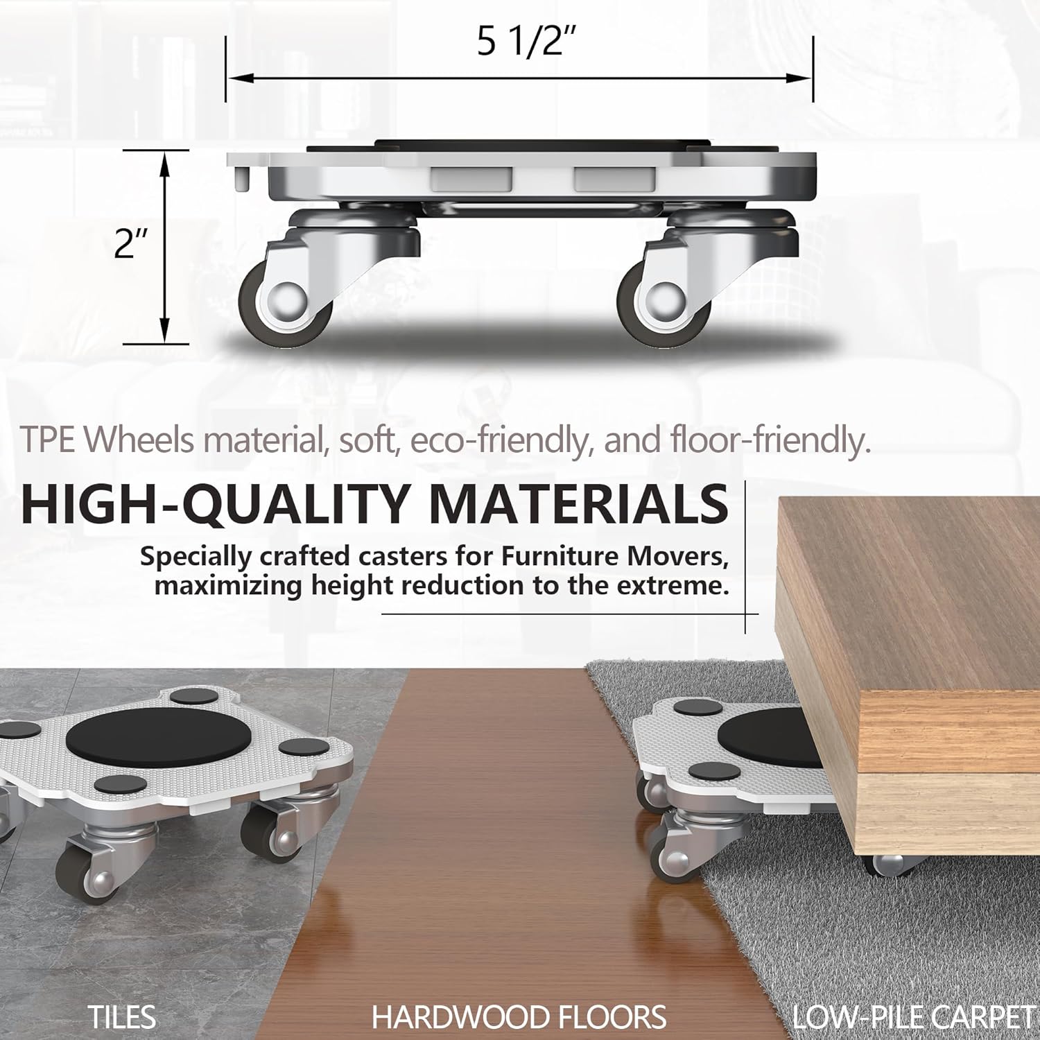 ONEON Furniture Mover Pro - 4Pack Enhanced Dollies with Custom TPE Wheels - Effortless Heavy