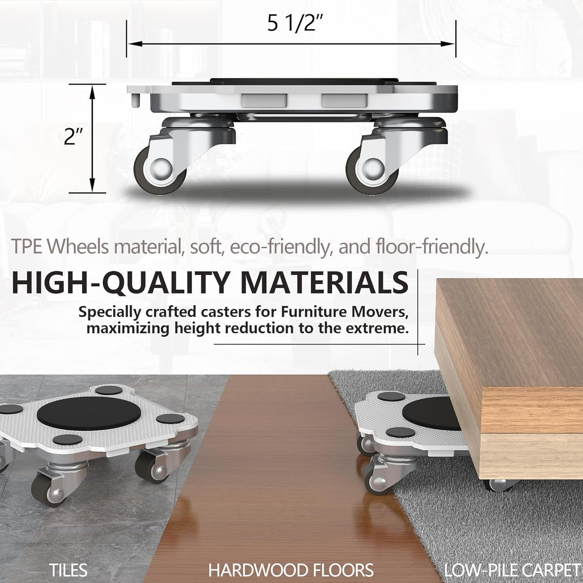 ONEON Furniture Mover Pro Set - Enhanced Dolly and Lifter with Custom TPE Wheels for Easy Furniture