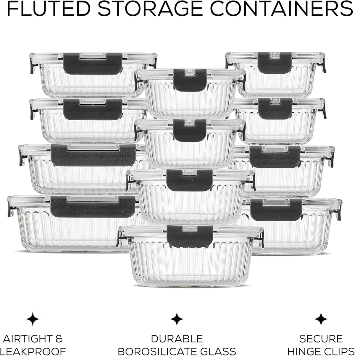 JoyJolt 24pc Borosilicate Glass Storage Containers with Lids | 12 Airtight/Freezer Safe Food
