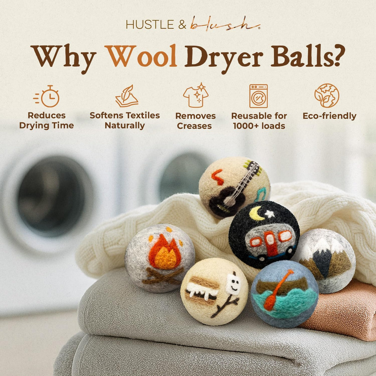 Fluff Ewes Wool Dryer Balls 6 Pack Premium New Zealand Wool Laundry Balls for Dryer, No Static