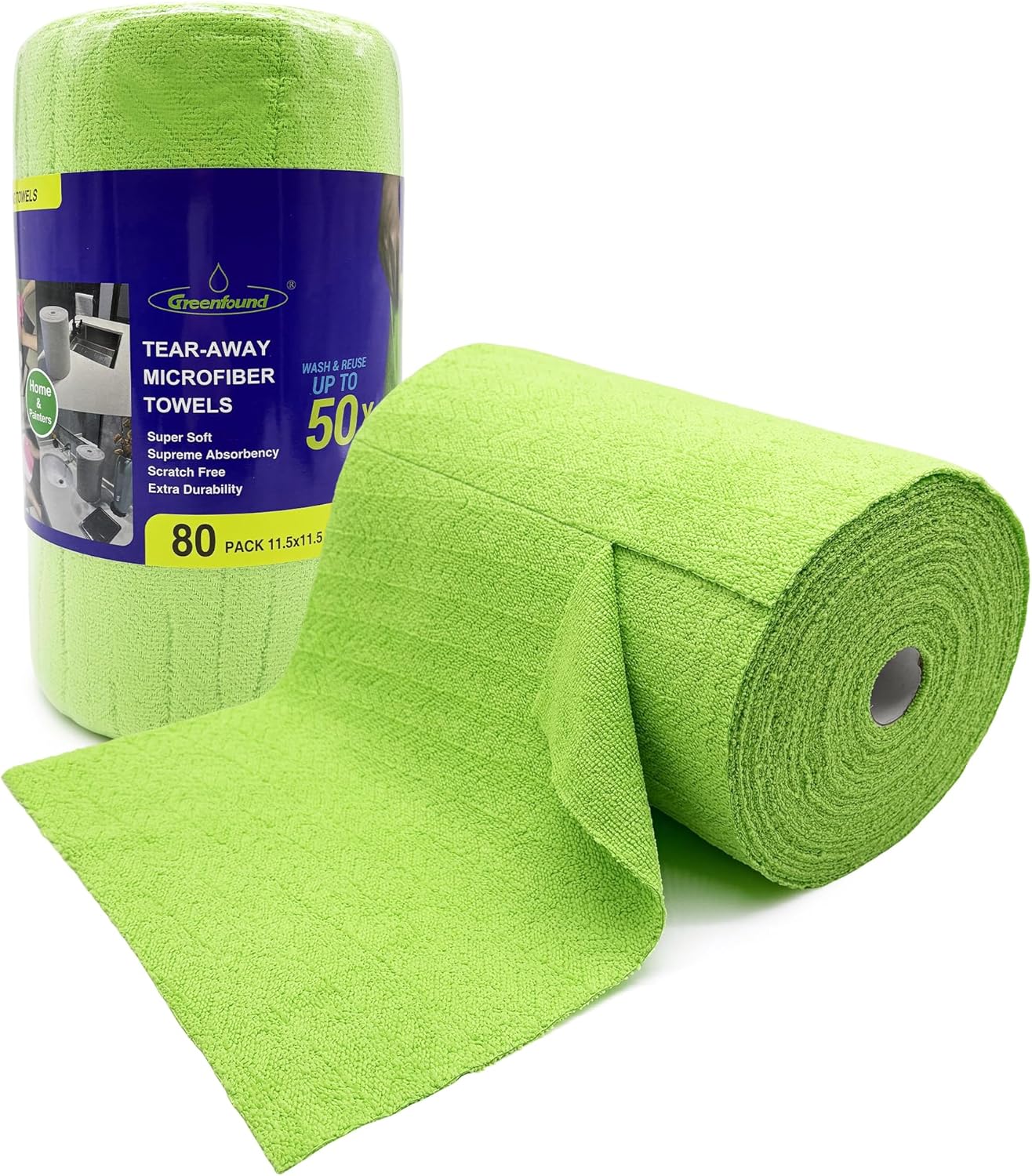 Greenfound Microfiber Cleaning Cloth Roll -80 Pack,Tear Away Microfiber Towels for Car,Reusable